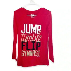 Justice “Jump Tumble Flip Gymnast” Red Long Sleeve Tee, size 14